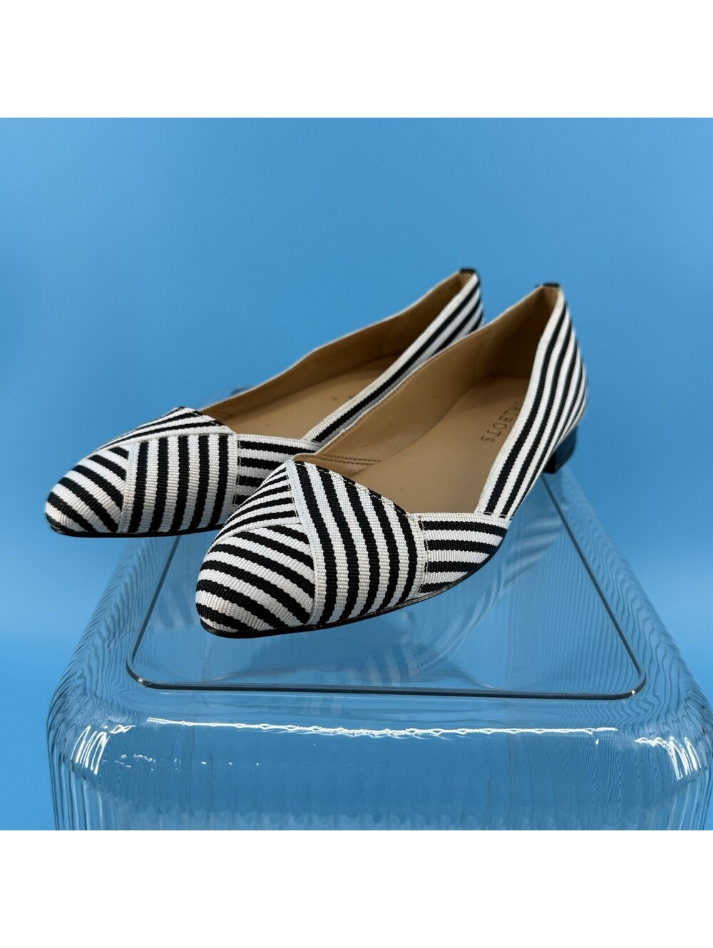 Talbots Shoes Womens 6.5M Black White Ballet Flats  Pointed Toe Striped Slip On